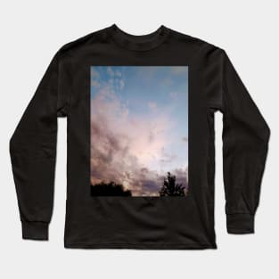 Pink Blue Grey Sky Hometown Clouds Trees And Sky Long Sleeve T-Shirt